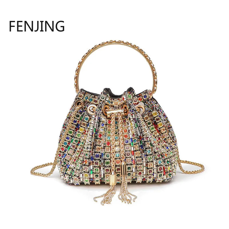 Evening Banquet Bag Luxury Designer Purses and Handbags Bag for Women Bucket Clutch Purse Tassel Crystal Rhinestone Shoulder Bag
