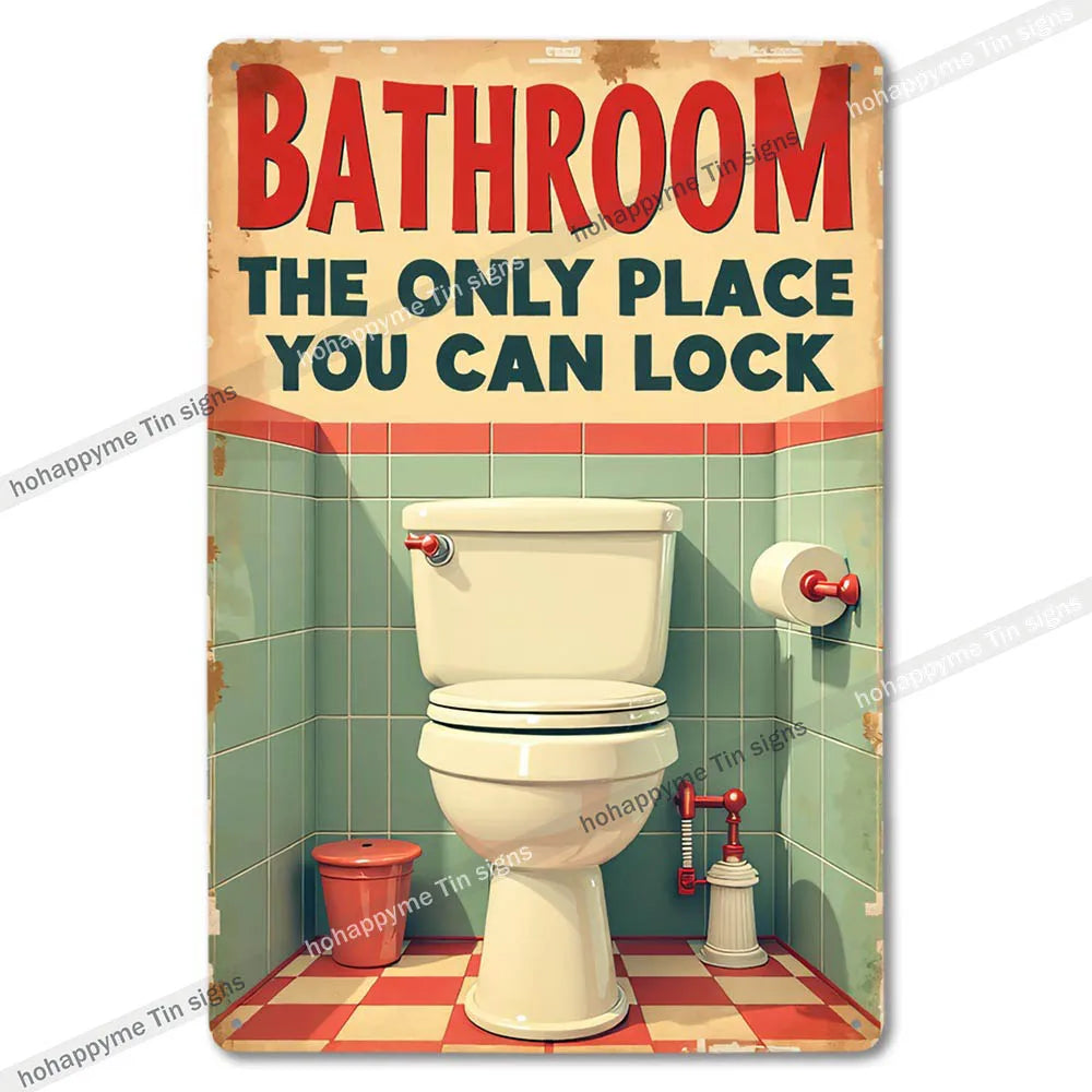 Retro Metal Tin Bathroom Signs Wall Decor for Home Restroom Vintage Toilet Humor Art Unique Gift Ideas