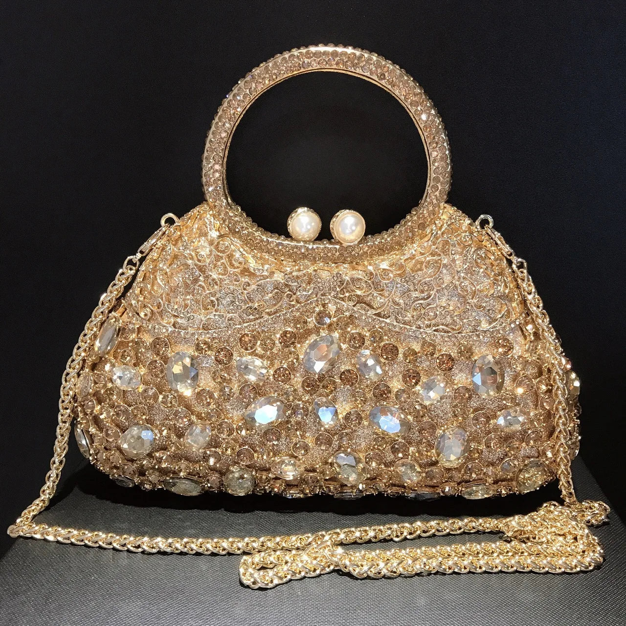 Diamond Dinner Bag Oval Glass Diamond Handbag High-end Banquet Female Crystal Clutch Light Luxury Style Evening Clutch