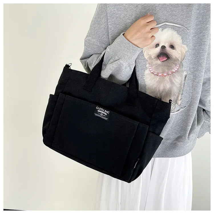 Urban Minimalist Female Student Large Capacity Commuting Horizontal Canvas Single Shoulder Diagonal Cross Portable Tote Bag