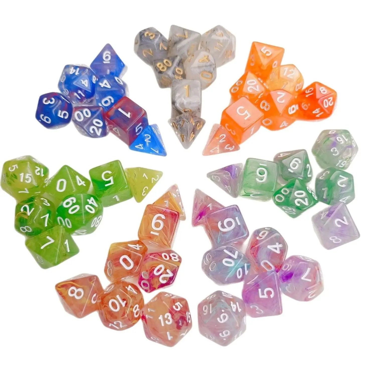 7 Pcs/set Gradient Color  Multi-sided Dice Digital Dice Set Game Accessories