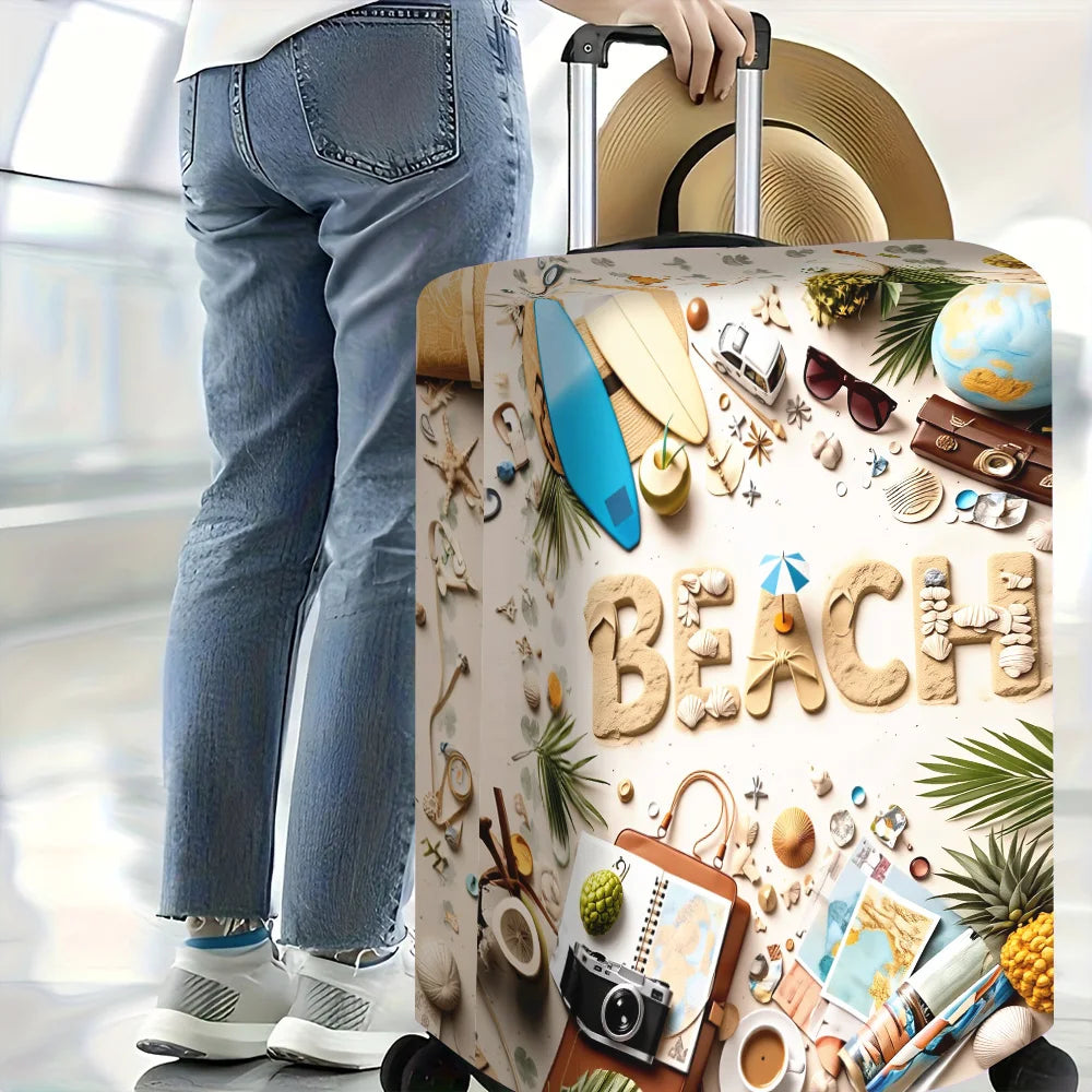 1PC Beach-Themed Printed Luggage Cover for 20 – 32-Inch Luggage; Dust and Elastic Travel Accessories to Protect Your Luggage