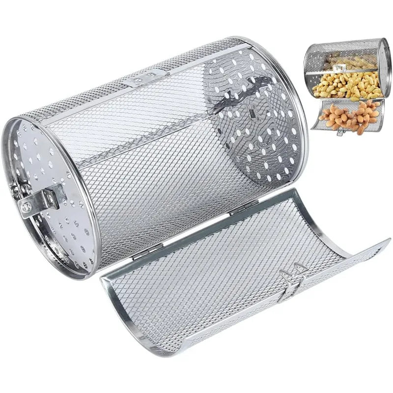 Rotatable Grilled Cage Air Fryer Oven Basket,360 Degree Heating Rotisserie Baskets for Baking Nuts, Coffee Beans, Peanut or BBQ