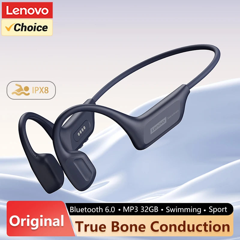 Lenovo S106 IPX8 Waterproof Bone Conduction Earphone Bluetooth 6.0 Headphone MP3 Built-in 32GB Memory Wireless Sport Headset Mic