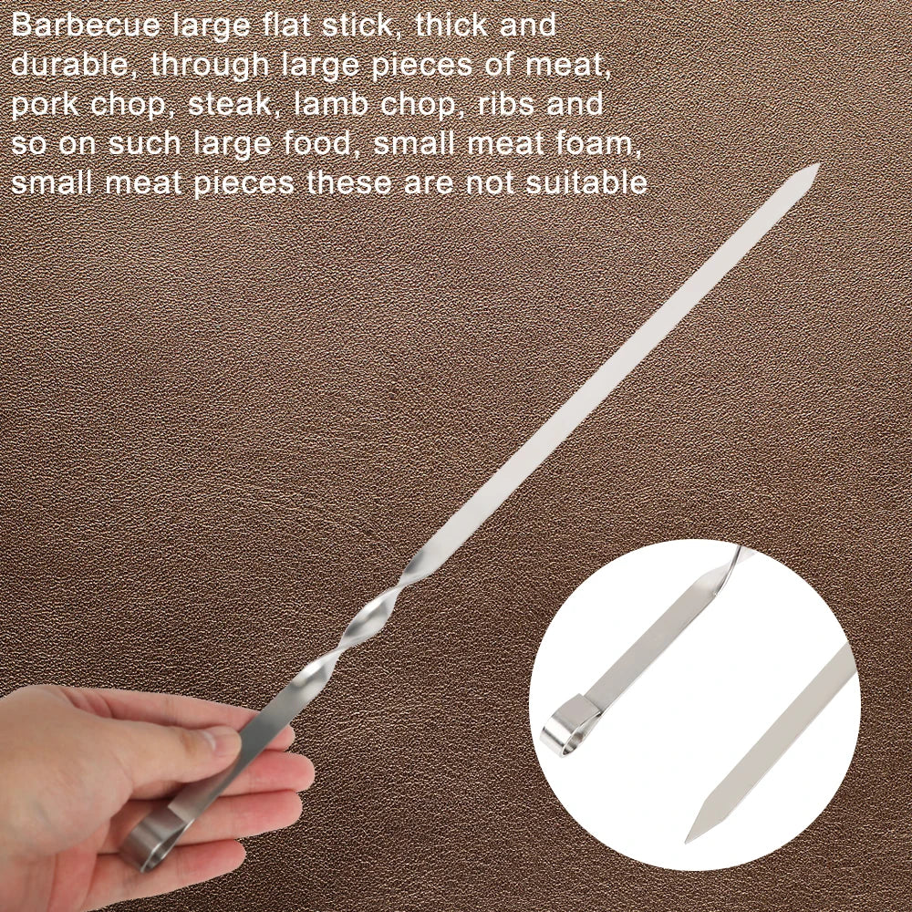 6Pcs Wide BBQ Sticks Stainless Steel Barbecue Skewer BBQ Utensil Reusable Grill Sticks Outdoor Camping Picnic Flat BBQ Fork