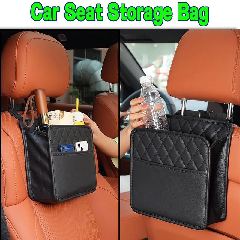 PU Leather Multi-functional Car Seat Storage Bag Hanging Seat Back Tissue Water Cup Holder Portable trash can Backseat Organizer
