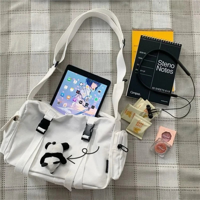 Japanese Harajuku Women Messenger Bag Solid Color Canvas Crossbody Bags Student Large Capacity Handbags Shoulder Bag Bolsos Sac