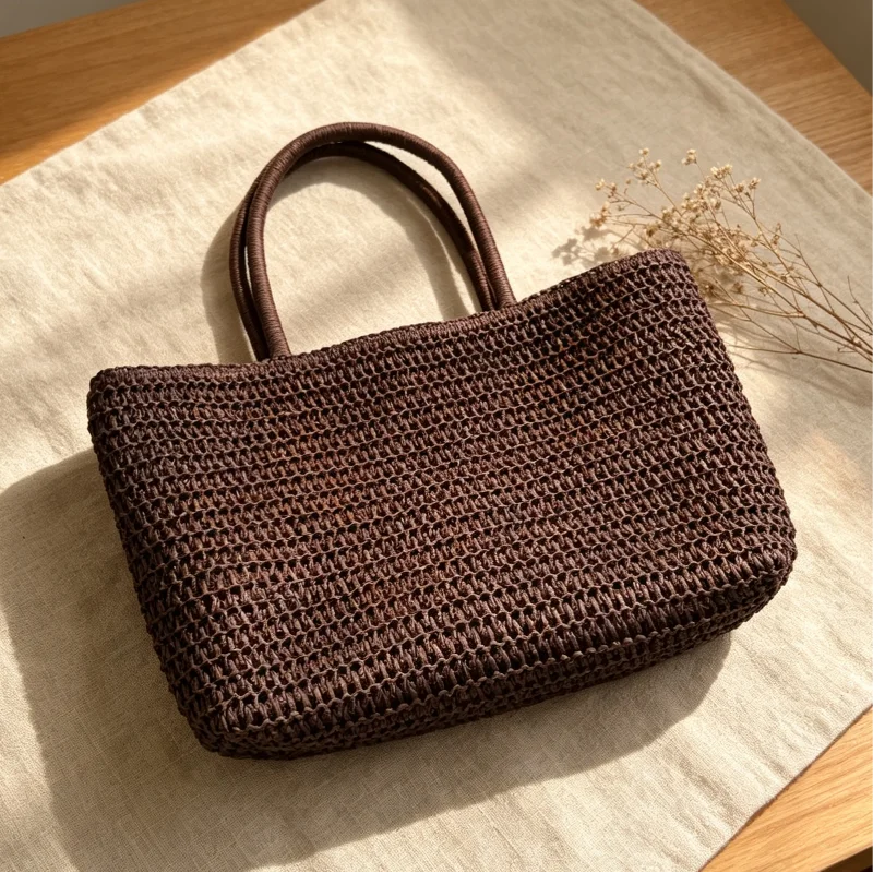 Summer French Elegant  Raffia Straw Tote Bag Women Large Capacity Minimal Shoulder Bag Magnetic Buckle Beach Shopping Handbag