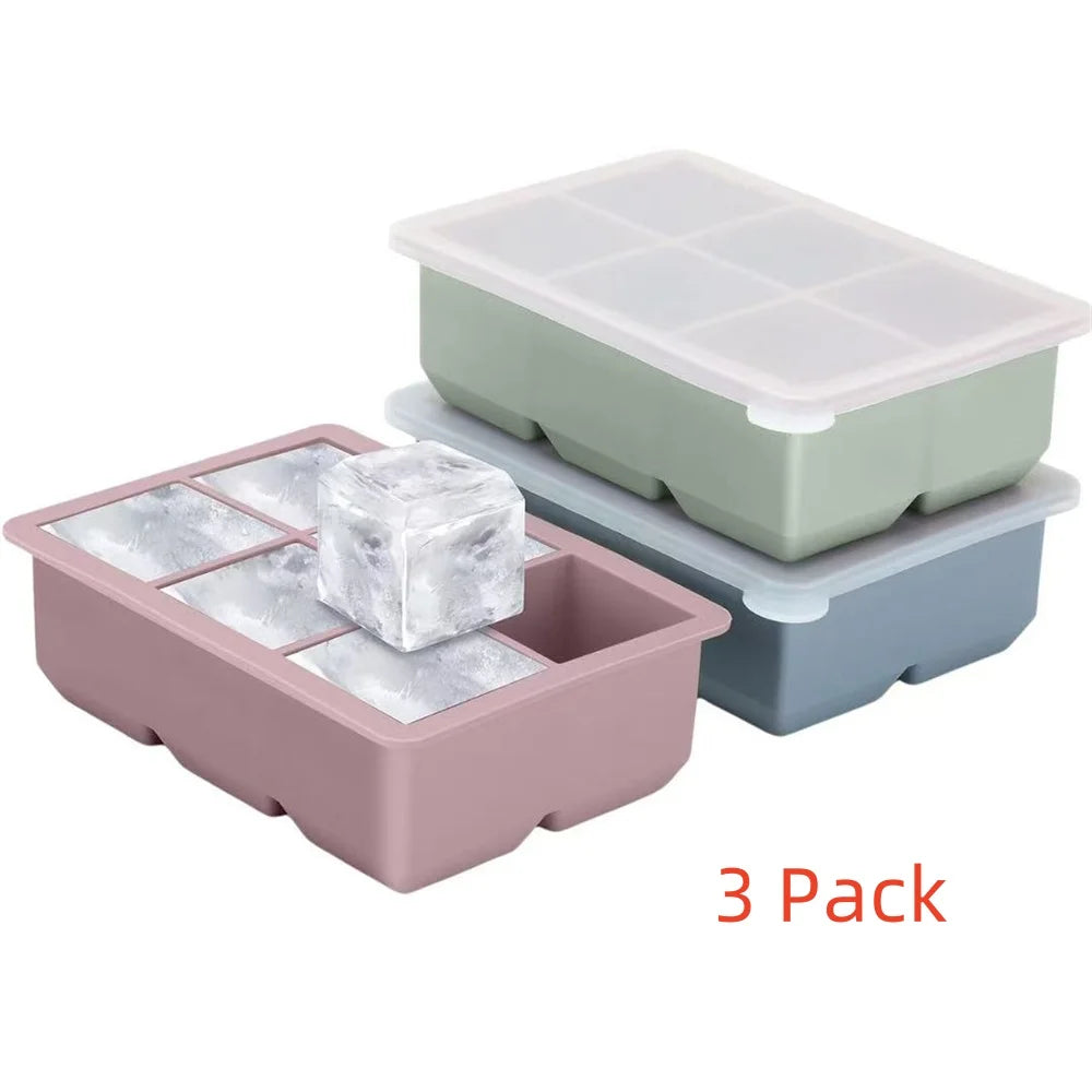 Large Ice Cube Tray with Lid,Stackable Big Silicone Square Ice Cube Mold for Whiskey Cocktails Bourbon Soups  Treats,BPA Free