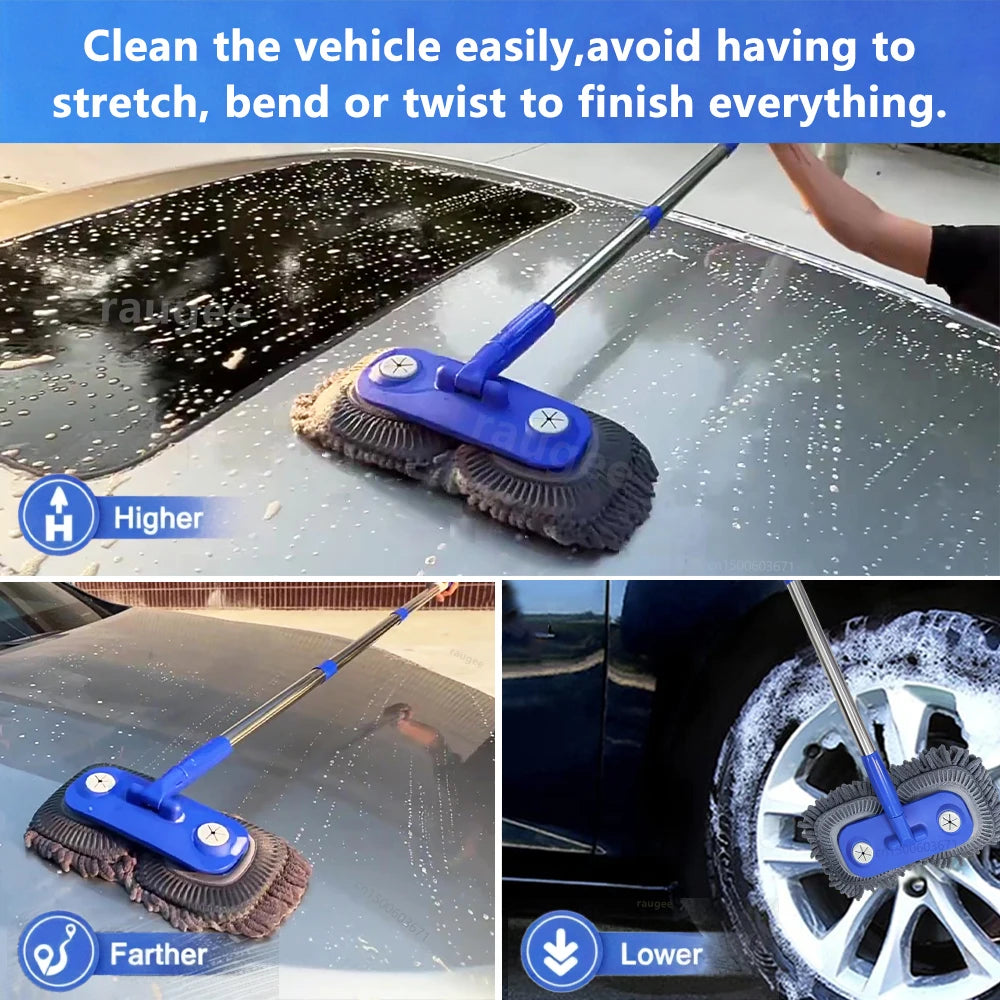 Dual-head Car Cleaning Mop Telescoping Long Handle Car Cleaning Brush Multipurpose Dry & Wet Use Windshield Cleaning Brush