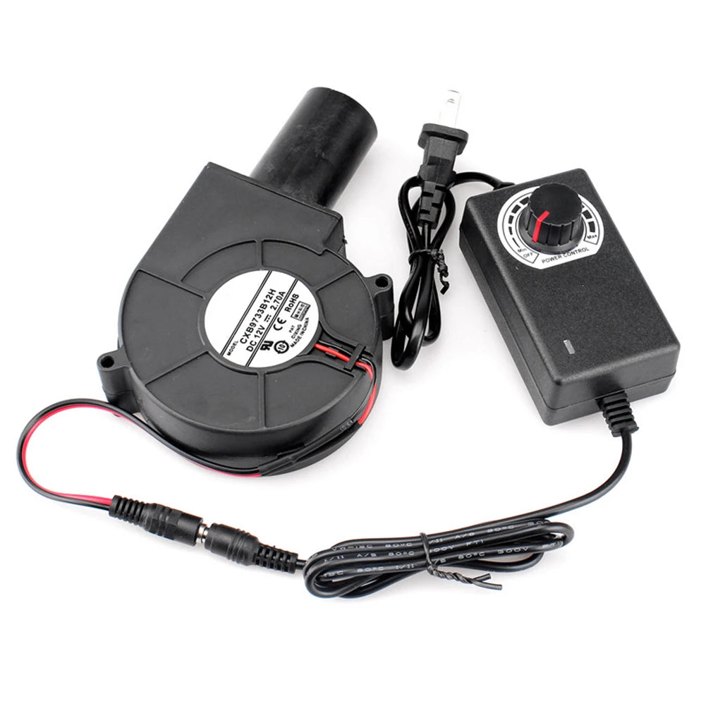 DC12V BBQ Fans with Variable Speed Controller&Outlet 15W Smelting Metal Fan Charcoal Chimney Starter for Picnic Cooking Barbecue