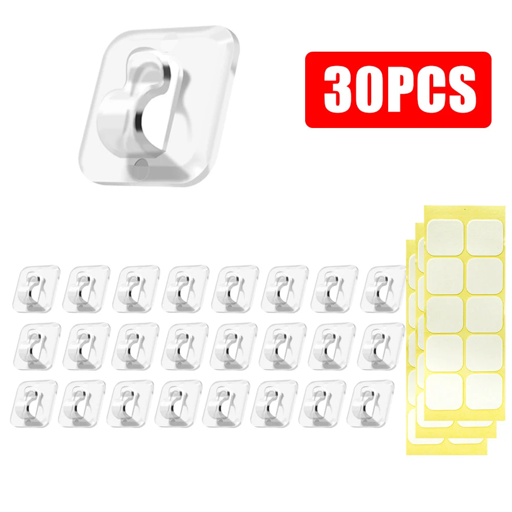 Self Adhesive Cable Fixing Hook, Wall Hooks for Hanging String Light, Transparent Cable Hooks Organizer, Light Strip Rope Wire H