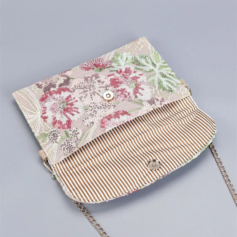 XMESSUN New Sequined Embroidery Envelope Clutch Bags for Women,Fashion Design Europe and America Casual Shoulder Bag Pouch Bag