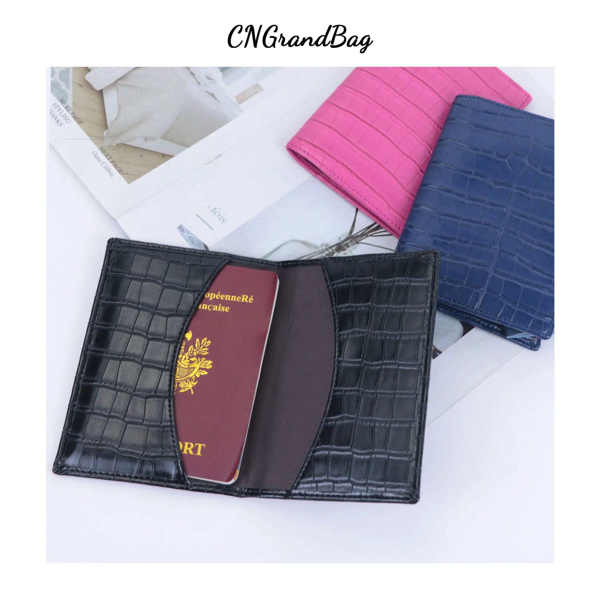 Custom Letters Embossed Crocodile Leather Passport Holder Cover Men Business Travel Passport Wallet