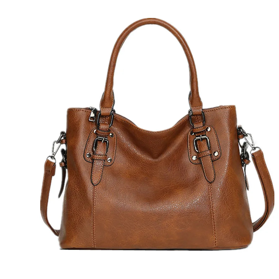 Retro Designer Soft PU Leather Women's Handbag Large Capacity Tote Bag with Multi-pocket Casual Shoulder Crossbody Bag for Ladie