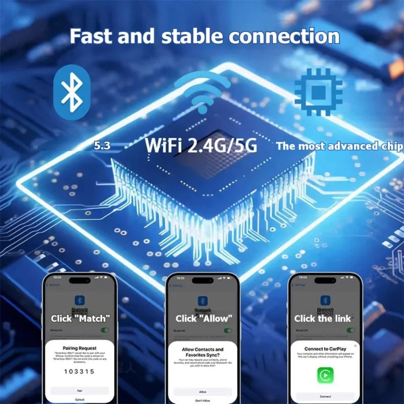 Auto-Connect Fast Wireless Carplay Adapter Mini Size Plug& Play For IOS For Android Auto Compatible Car Vehicle Upgrade Version
