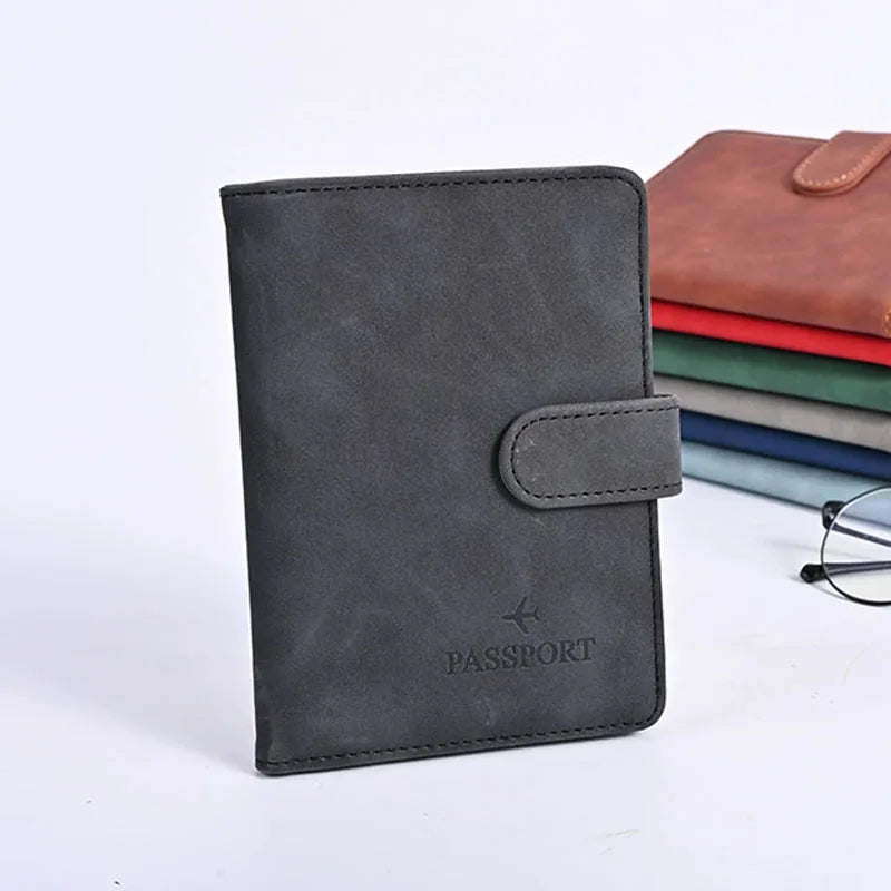 Leather Passport Holder Covers Case Waterproof Travel Credit Card Wallet Cute Passport Book for Women/Men Buckle Passport Cover