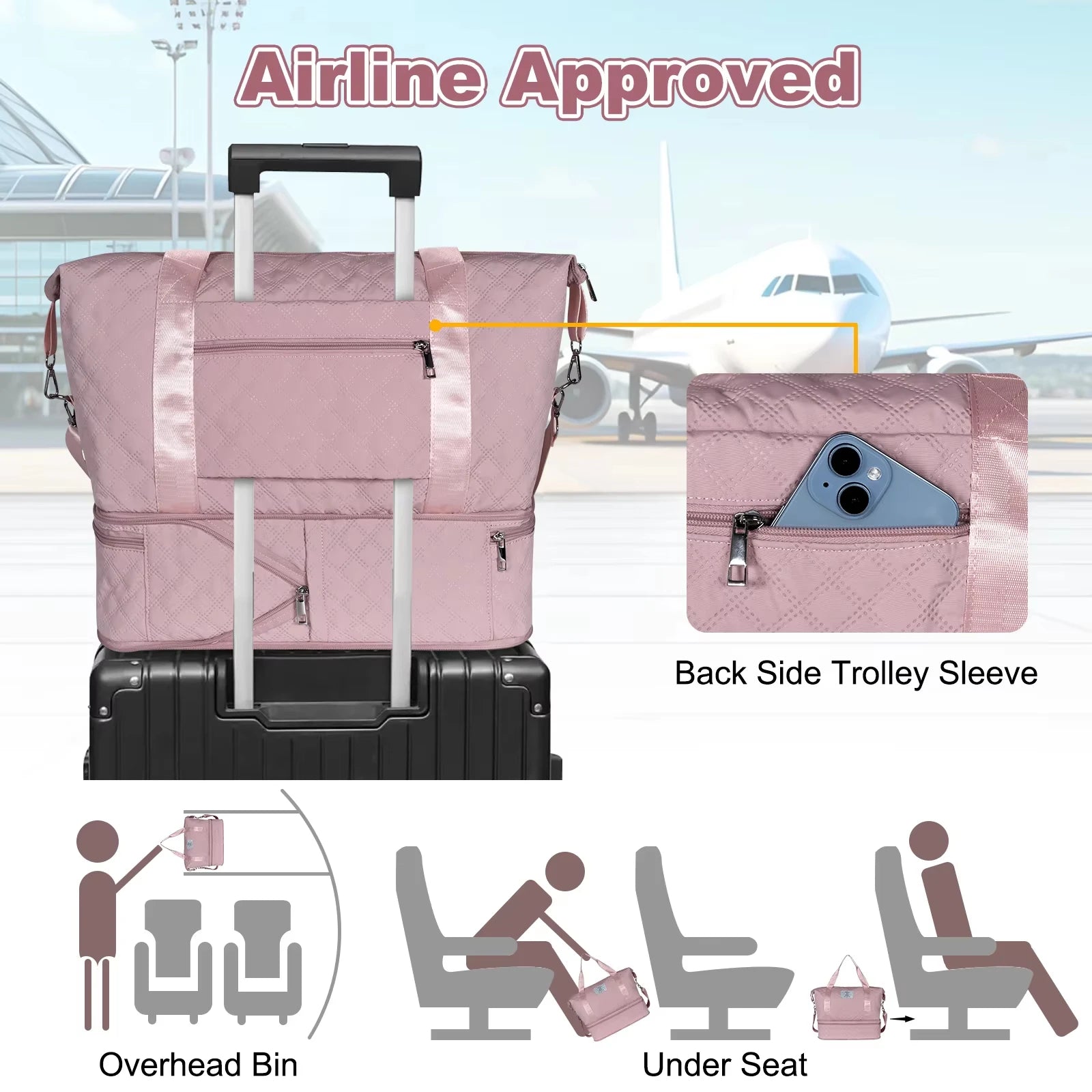 Expandable Travel Duffel Bag with Shoe Compartment Waterproof Weekender Gym Carry On Bag for Short Trip