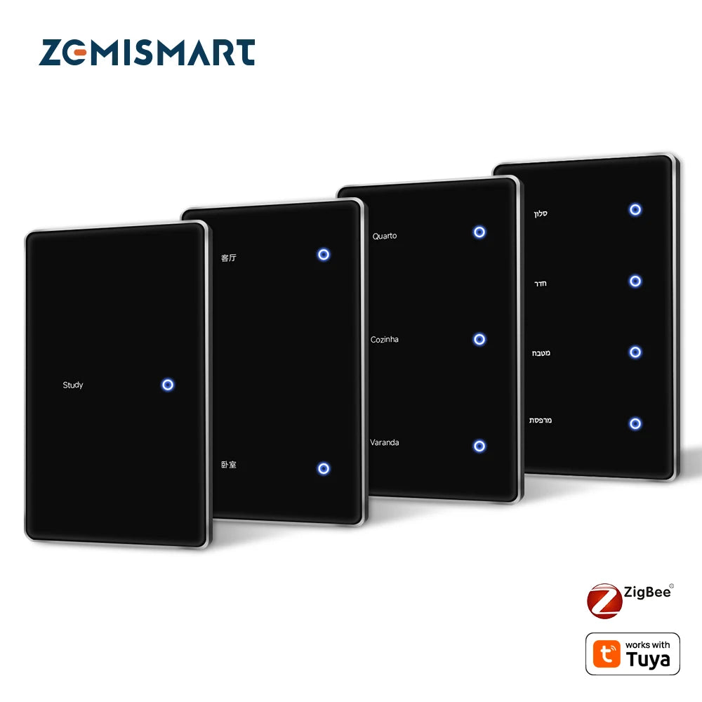 1234 Gang US Smart Zigbee Switch with Sensitive Touch Panel Work with Tuya Smart Life APP Remote Control Alexa Google Home Voice