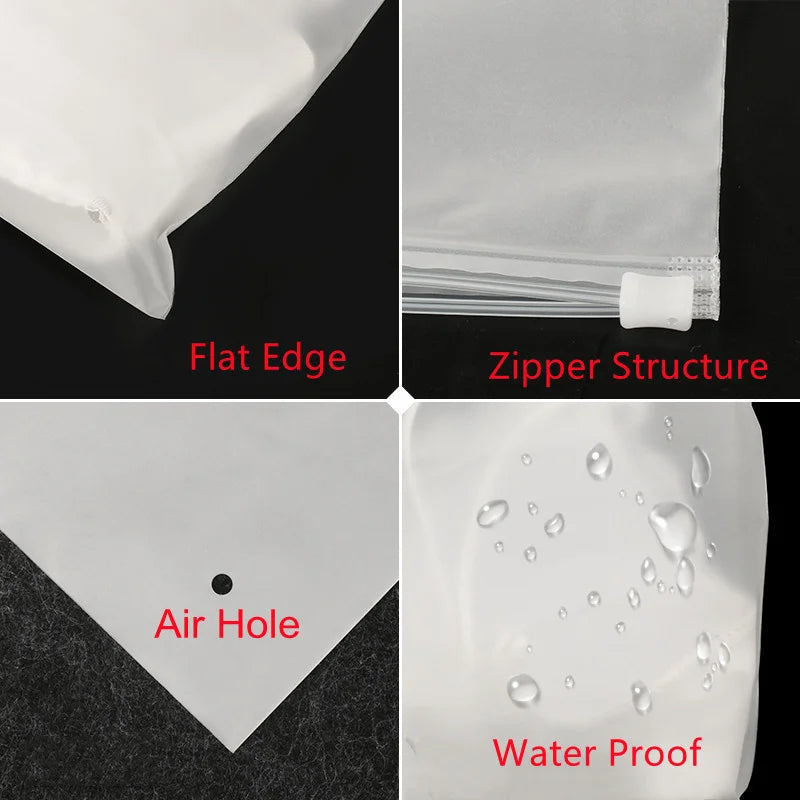 50pcs Frosted Zipper Bags Dustproof Waterproof Resealable CPE Pouch For Clothing Underwear Travel Essentials Cosmetic Storage