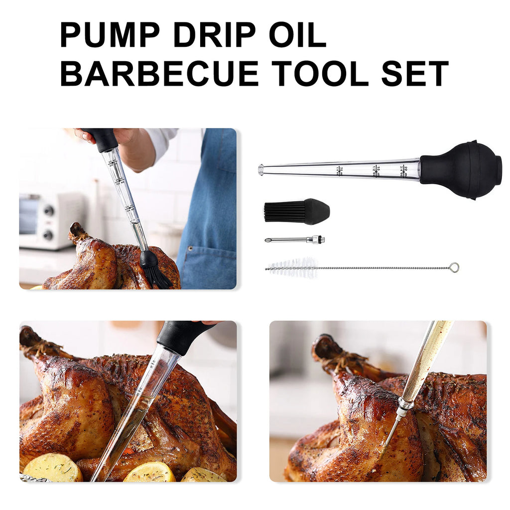 Turkey Baster Syringe Sets for Cooking Meat Marinade Injector with Needles Cleaning Brushes for Bacon Brine Beef Roasting