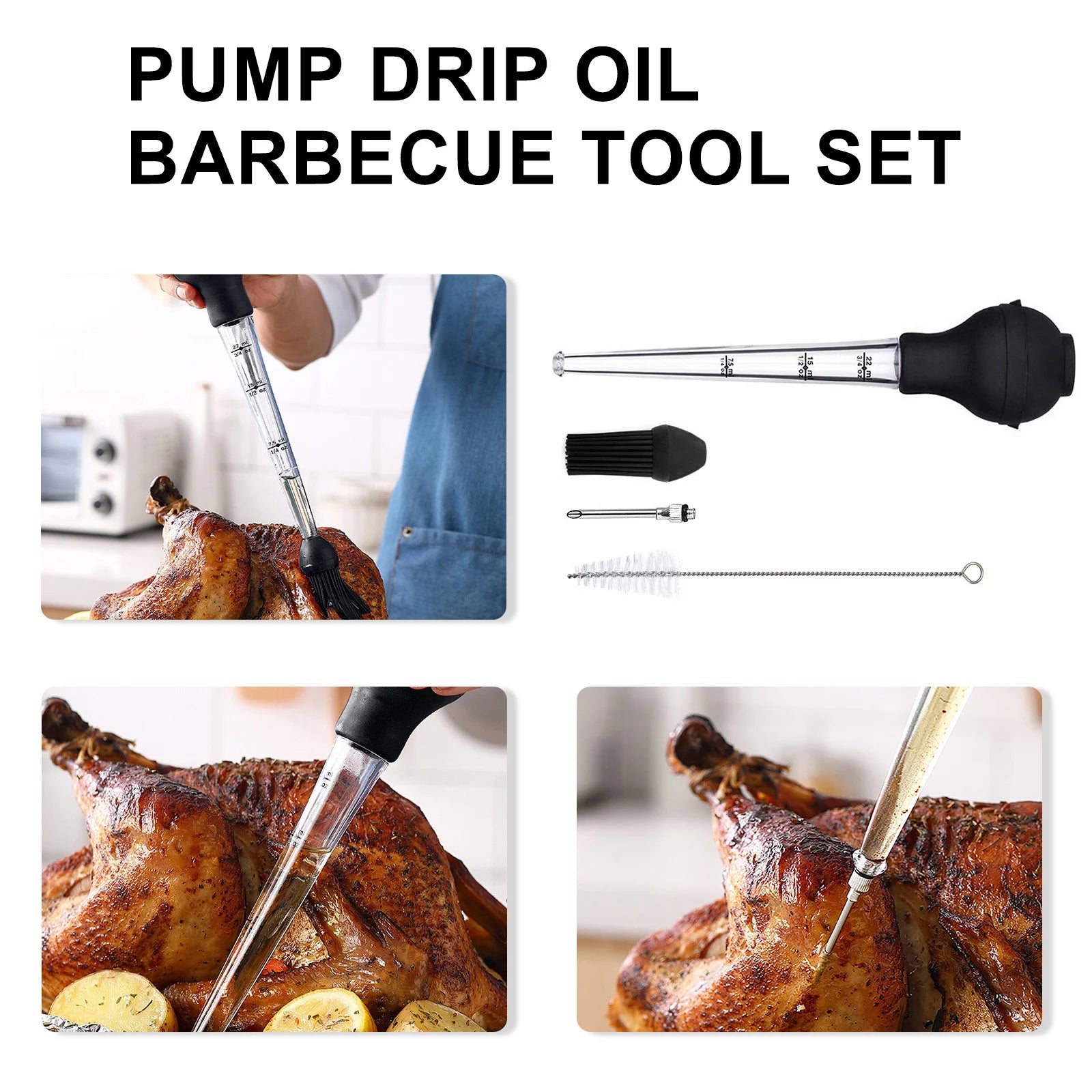 Turkey Baster Syringe Sets for Cooking Meat Marinade Injector with Needles Cleaning Brushes for Bacon Brine Beef Roasting