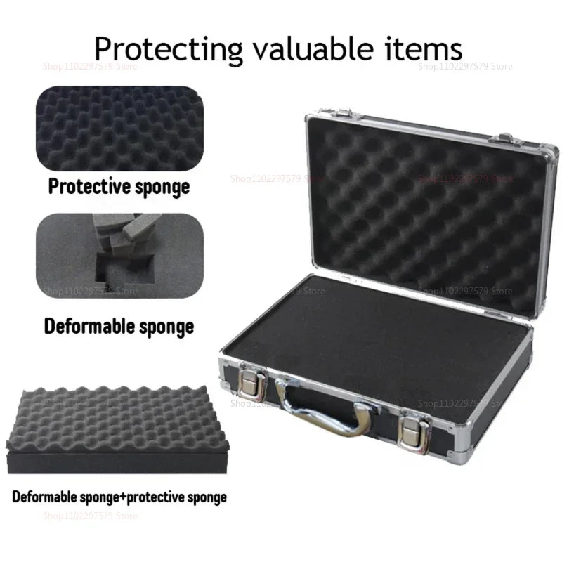 Portable Aluminum Tool Box with Sponge Lining Impact Resistant Storage Case Handheld Heavy Duty 30x17x8cm for Workshop Garage
