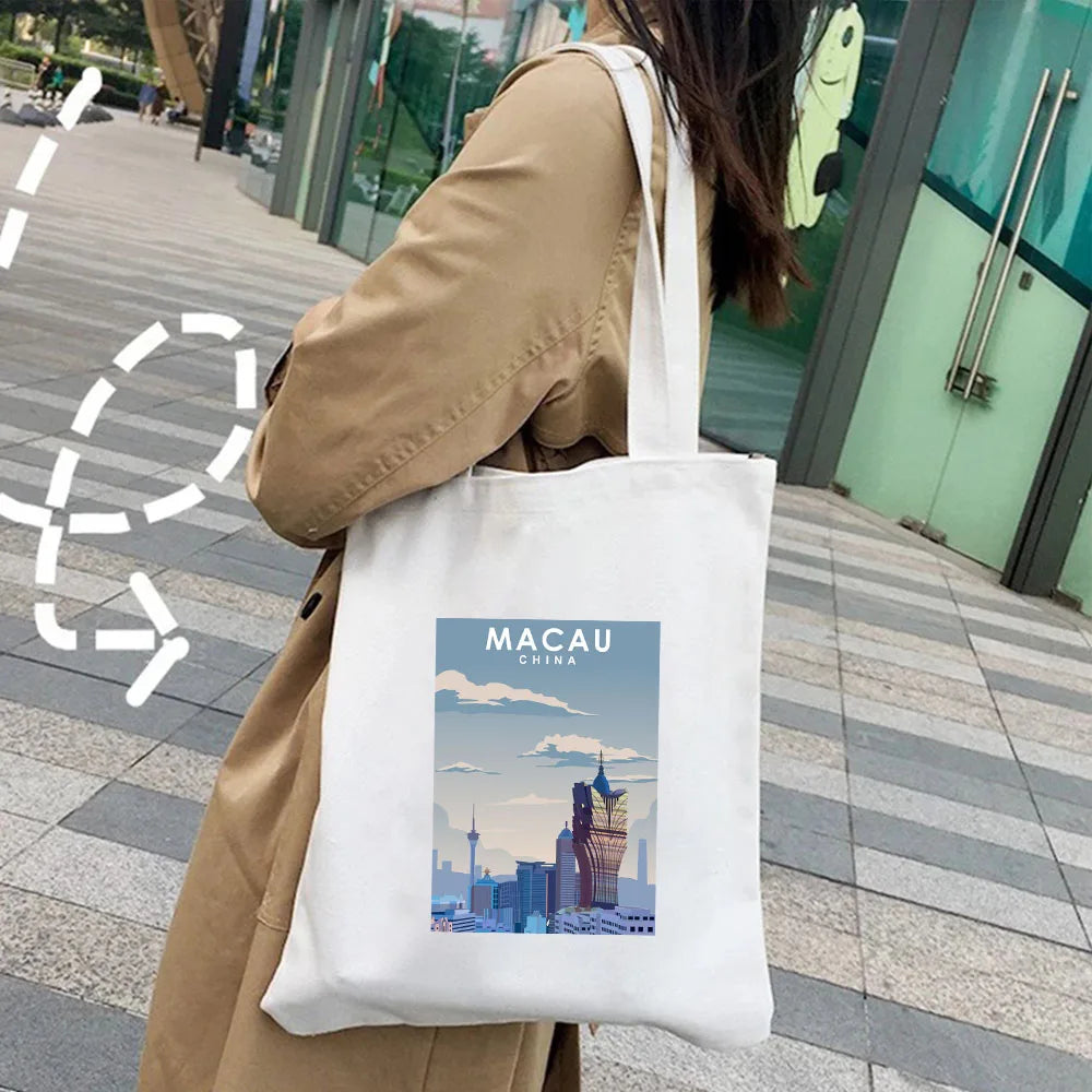 Kyiv Ukraine Milan Rio De Janeiro San Diego Santorini Greece Sydney Tokyo Women Canvas Shoulder Cotton Tote Bag Shopping Handbag