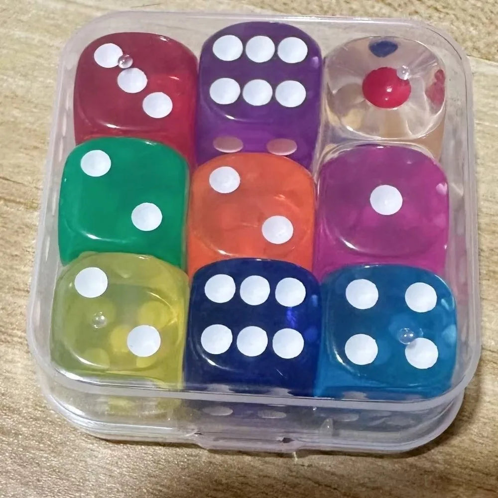 14mm/16mm Boxed 9 Pieces Dice Acrylic Throwing Dice 6 Sided Drinking Dice Transparent Boxed Dice Game Accessory Point Dice Set