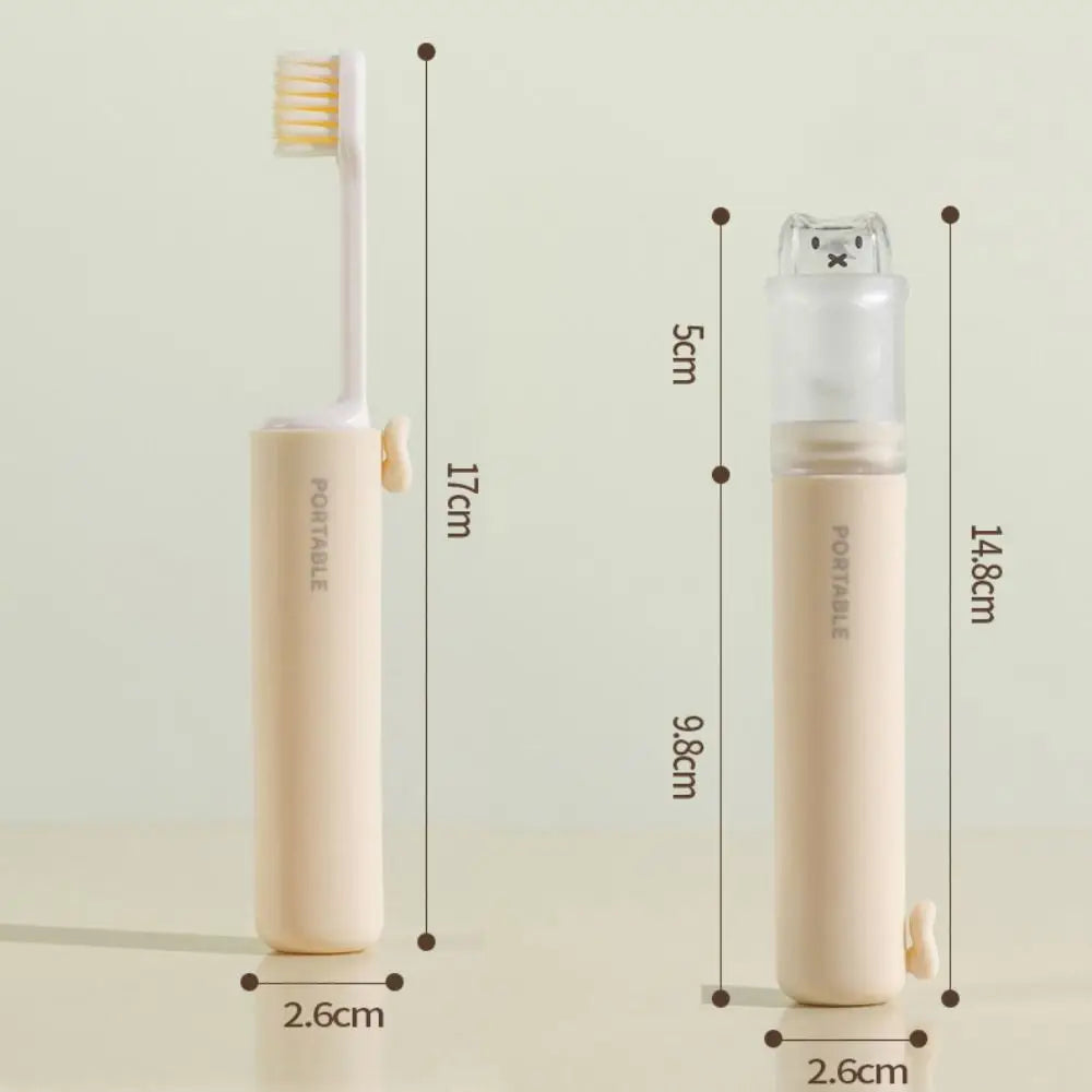 Cute 2-IN-1 Travel Toothbrush Portable Mini Toothpaste Dispenser Foldable Toothpaste Tube Storage Box for Outdoor Camping Travel