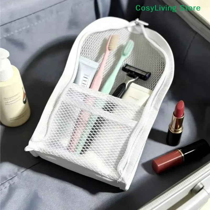 [CL]Large Capacity PVC Cosmetic Bag Waterproof Space Saving Toothbrush Toiletry Pouch Zipper Closure Vertical Design[CL]