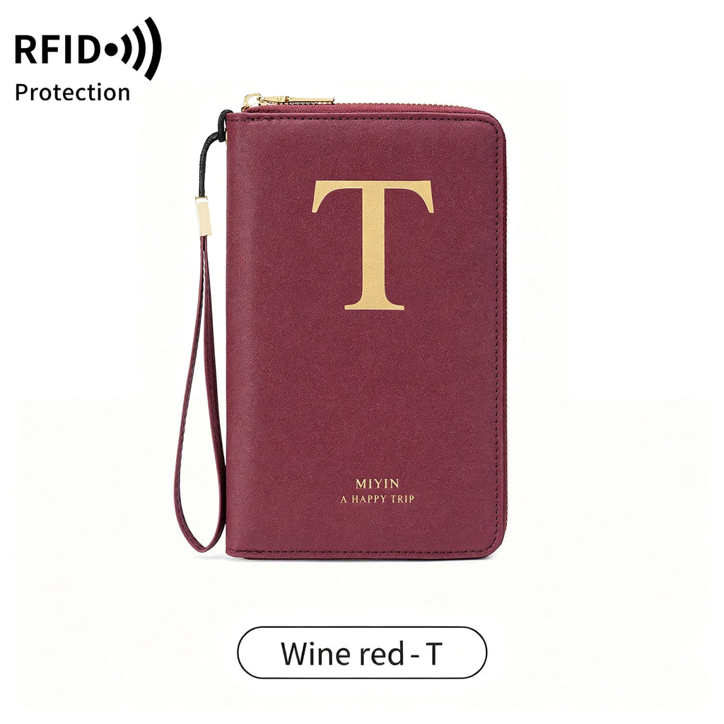 Multi-Functional RFID Blocking Passport Bag Travel Document Holder with Long Zipper Ticket Storage Wallet for Multiple Passports