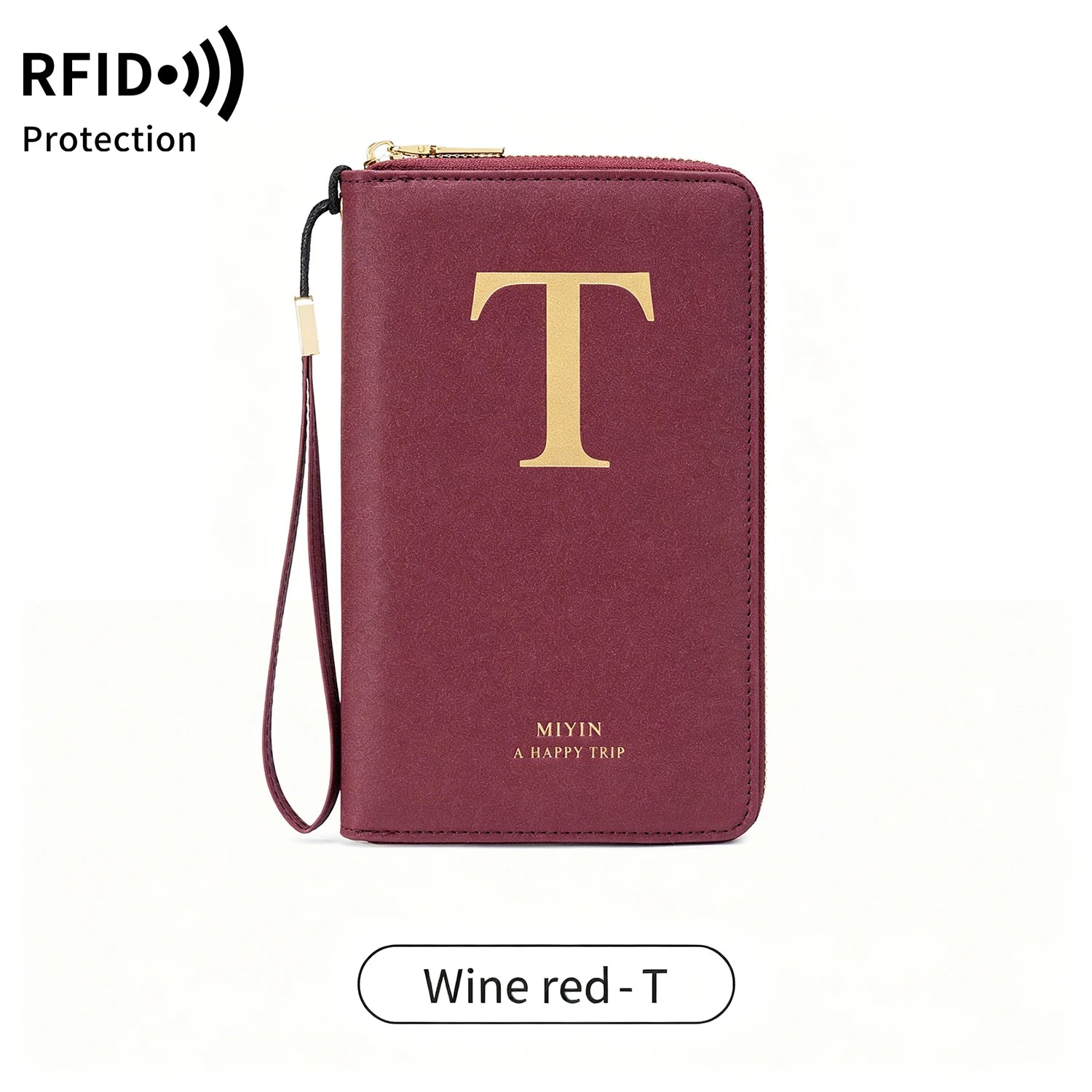 Multi-Functional RFID Blocking Passport Bag Travel Document Holder with Long Zipper Ticket Storage Wallet for Multiple Passports