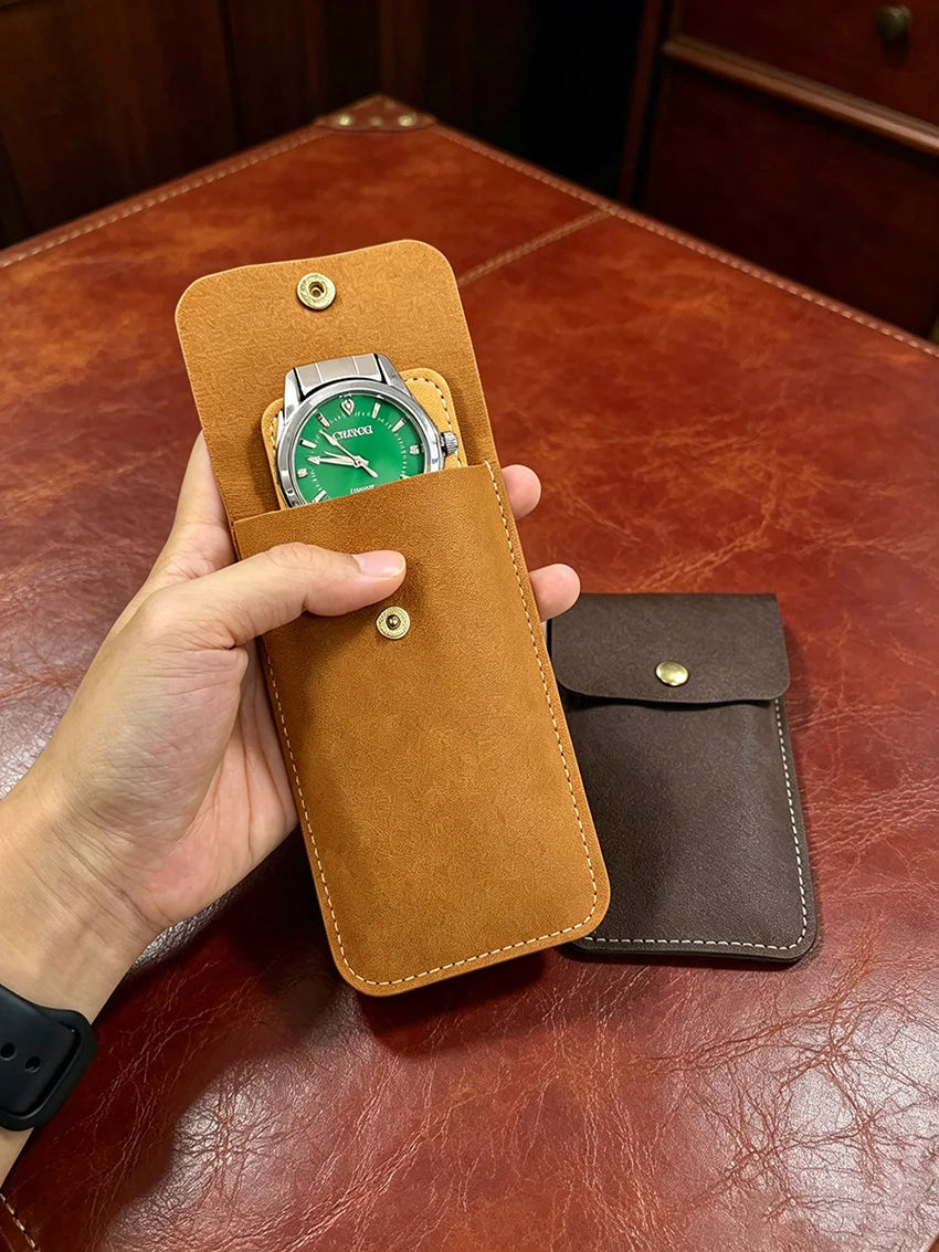 Retro Leather Watch Pouch, Scratch-resistant Snap Closure Watch Protector, Portable Travel Watch Case