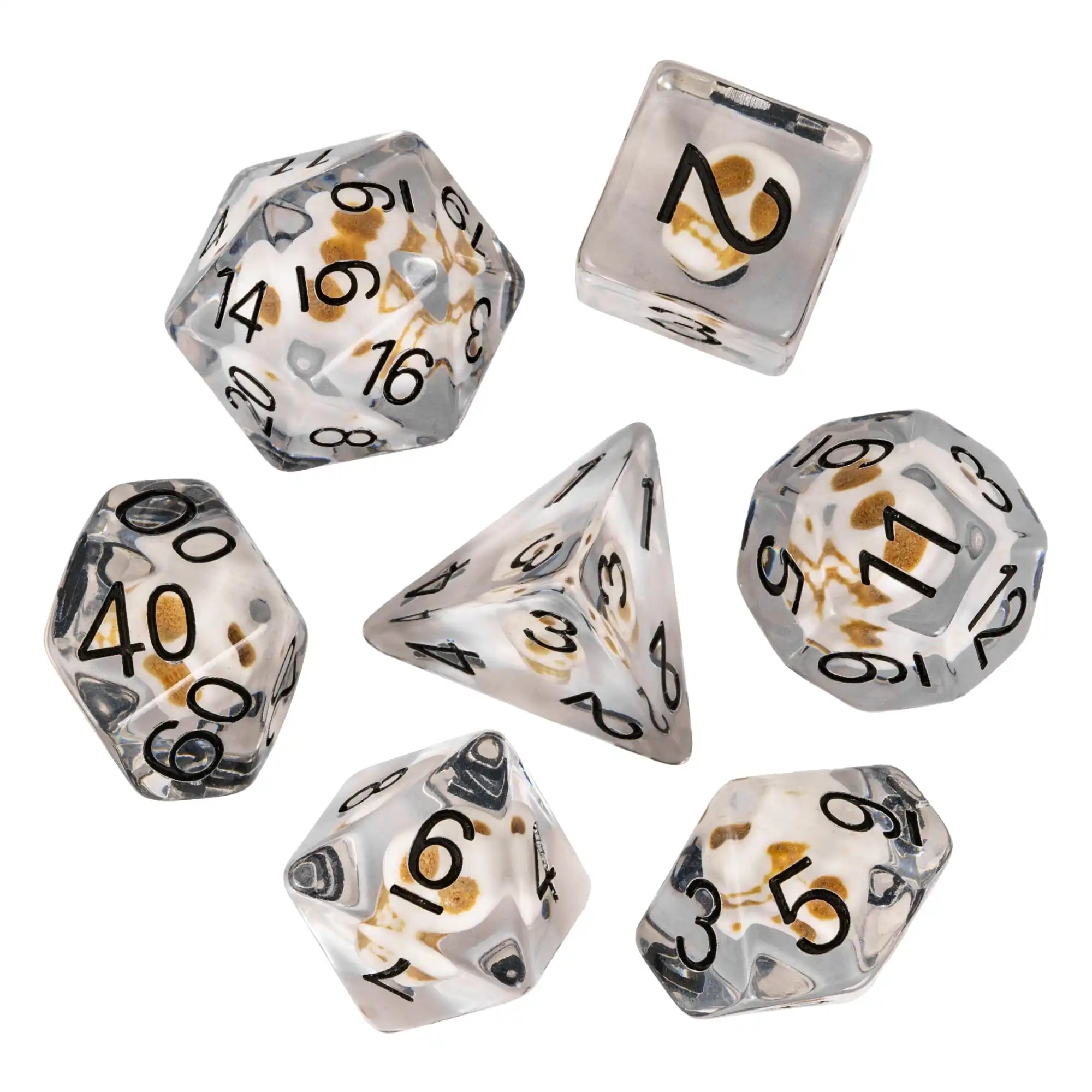Cusdie 7 SKULL DND Dices Transparent D4 D6 D8 D10 D% D12 D20 Polyhedral Dice Set for D&D Pathfinder Role Playing Board Games