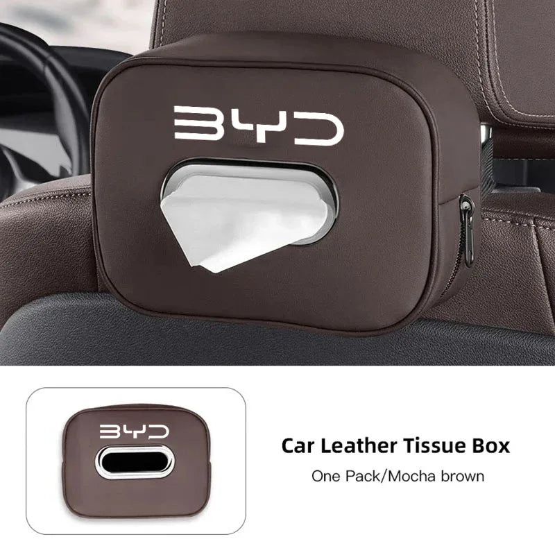 For BYD Car Tissue Box PU Leather Auto Sun Visor Headrest Armrest Tissue Holder Storage Case For Song Plus Han Tang Dolphin Seal