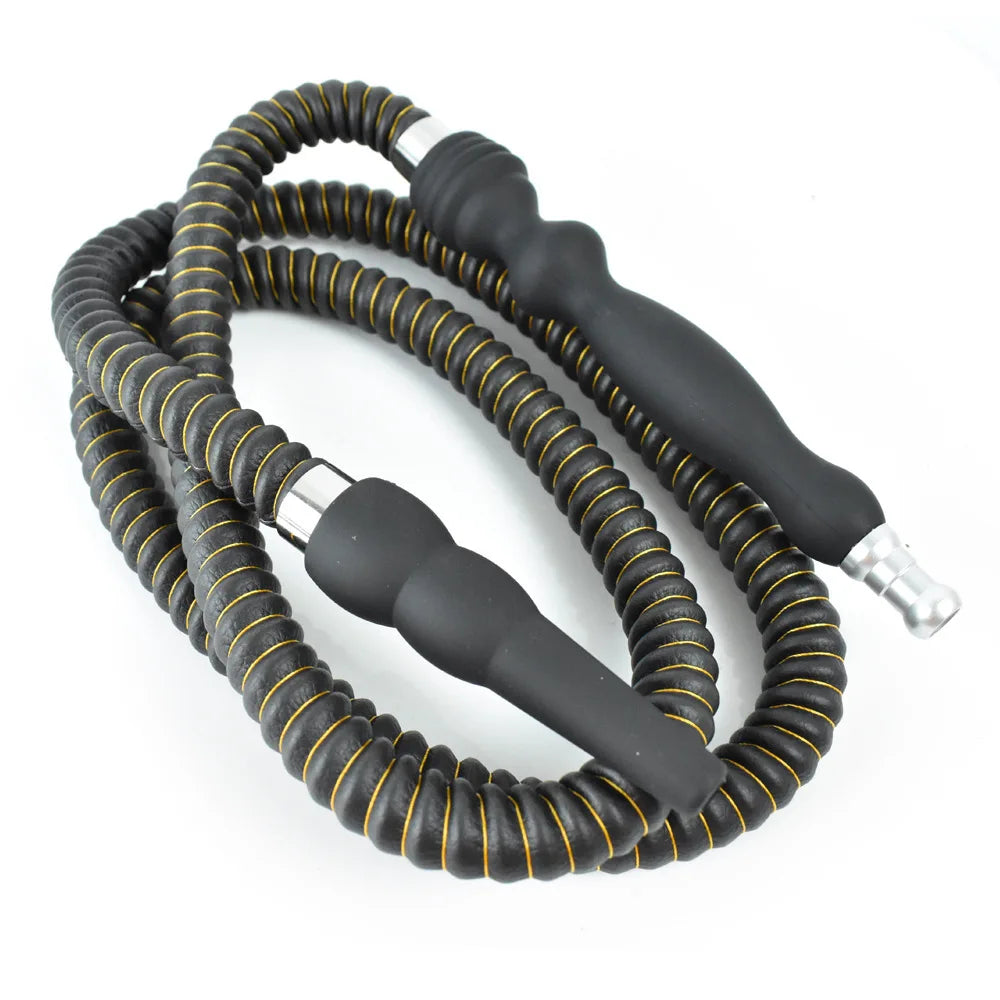 60inch Length Hookah Hose Washable Soft Touch Rubber Handle Alloy Tip Leather Wrapped Black Hookah Hose