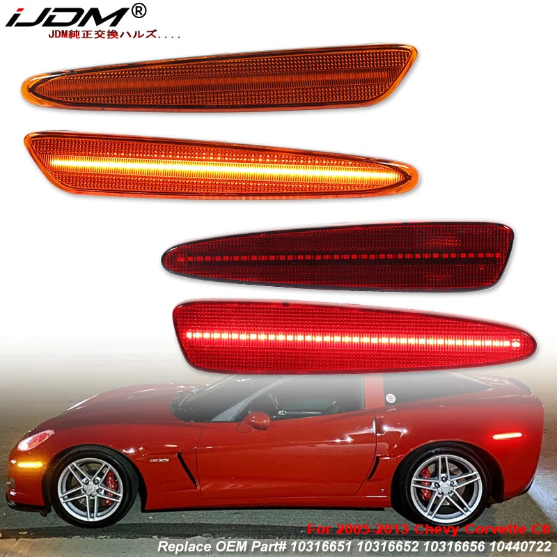 iJDM Front Rear Bumper LED Side Marker Turn Signal Lights Yellow Red for Chevrolet Corvette C6 2005-2013 2012 Car Accessories
