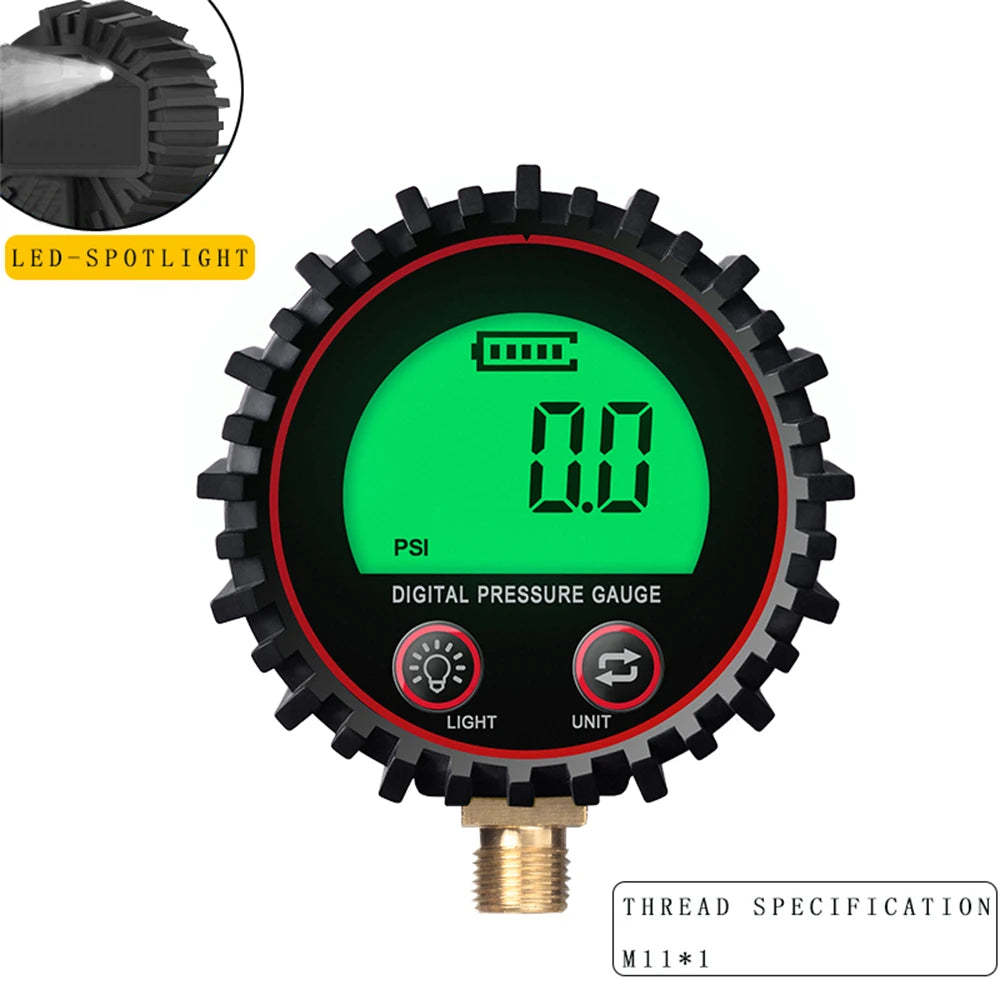 255PSI Digital Gas Pressure Gauge with M11 1/4 1/8NPT Screw Thread Connector Rubber Protector For Car Truck Motorcycle
