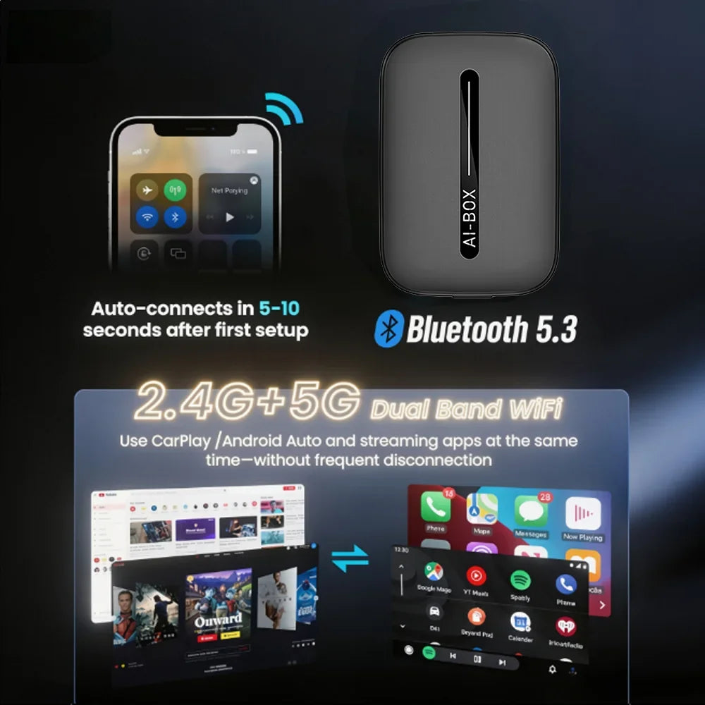 Android 15 Carplay Smart Ai Box Wireless Android Auto Adpater For Youtube Netflix For Lexus Frod Toyota VW Benz Kia MG Haval Fia