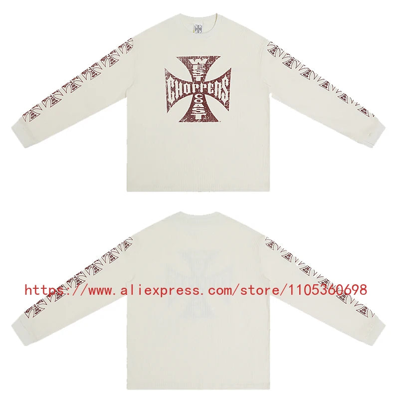 Men's Women's Casual Wear Vintage Style Gothic Font West Coast Long Sleeve Heavyweight Waffle Fabric Unisex High Street Top
