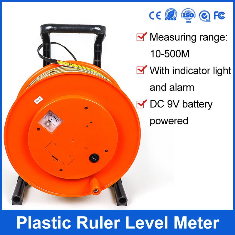 0-500M Plastic Portable Steel Ruler Water Level Meter With Alarm For Deep Wall