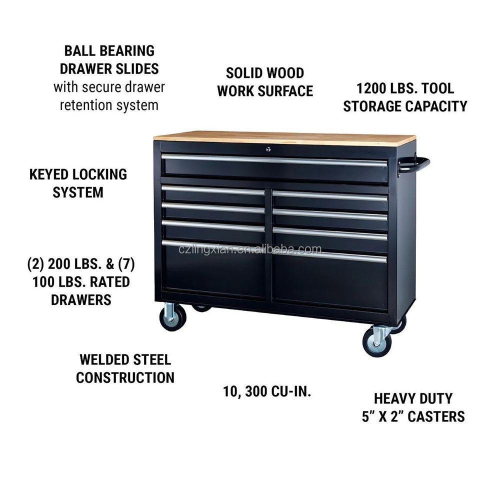 In 9 Drawers Storage Cabinet Metal Work Bench Tool Cabinet Workshop Tool Cabinets Chest With Solid Wood Top
