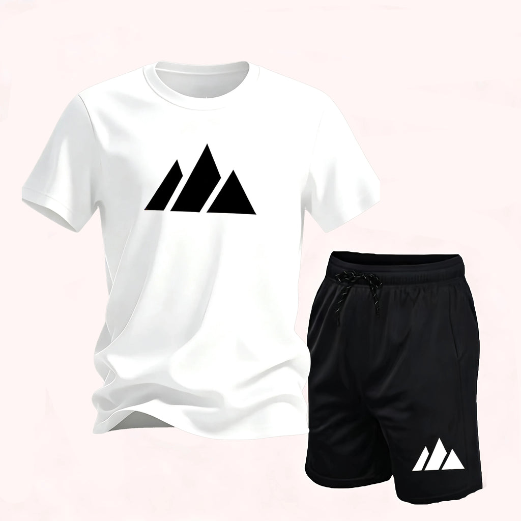 2026 Summer Fashion Trendy Casual Sports Two Piece Set Youth Men's Short Sleeved T-shirt + Shorts Set6