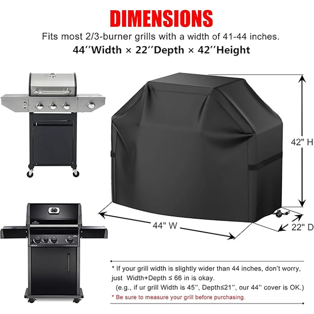 BBQ Grill Cover 22-72 Inch, Waterproof Anti-UV Fade Resistant, Secure Hook-and-Loop Straps, Fits Most Gas Grills