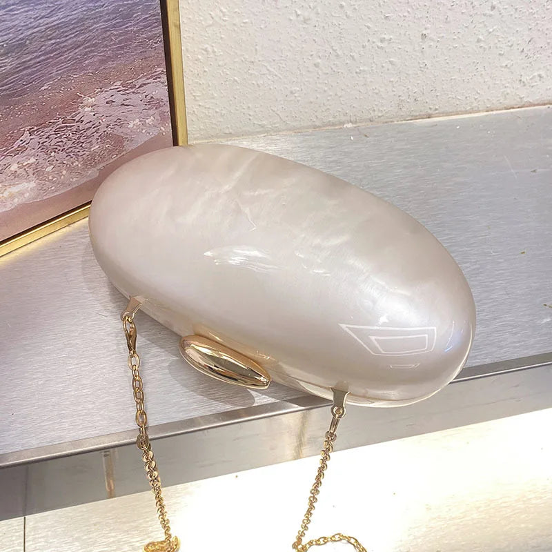 Egg shape Clutch Bag Acrylic purse women wedding evening party cute ivory pearl color purse handbag summer new 2025