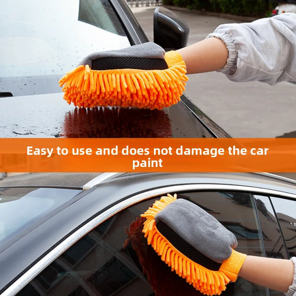 Car Chenille Car Wash Gloves Thickened Waterproof Car Wipe Gloves Car Coral Fleece Double-sided Car Cleaning Tool