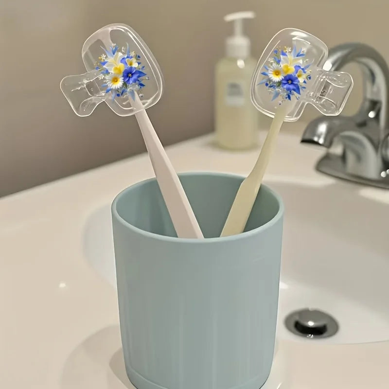 2pcs Fresh Violet Floral Portable Dustproof Odorless Toothbrush Case with Ventilation Holes to Keep Brush Heads Clean and Dry