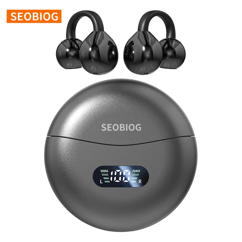 SEOBIOG Wireless Bluetooth Earbuds Bluetooth 5.4 Intelligent Noise Reduction Digital Power Display OWS Ear Clip Headphones