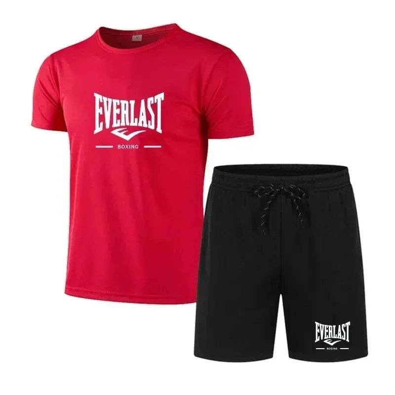 Moisture wicking men 2-piece outfit, stretch fabric allows free movement for fitness training, running and outdoor activities